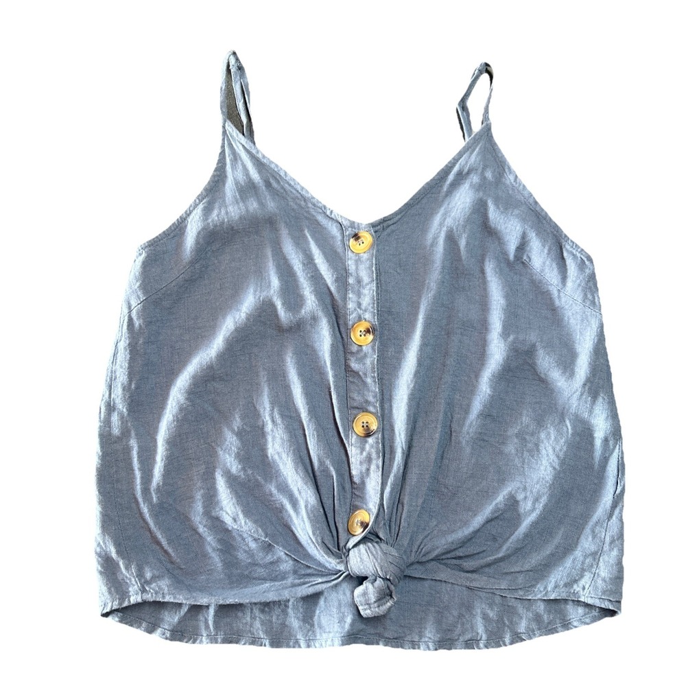 HaydeButton Tie Front Blue Camisole Tank Top Adjustable Straps Women Size S‎